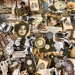Antique🖤ブラック×オレンジの紙ものセット＊コラージュ素材＊ジャンクジャーナル