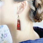 和紙ピアス＊ロング台形　ボタニカル×深緋