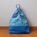 体操服入れ・お着替え袋＊車と標識＊水色