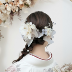 髪飾り ベージュリボン×ふわふわシフォンの髪かざり　成人式　卒業式　結婚式　振袖　着物　和装　ヘアアクセサリー　かんざし　留袖　前撮り　髪かざり　ウェディング　フォトウェディング　おしゃれ　水引　ヘッ