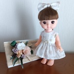 ソランちゃん・メルちゃんサイズ／ゴールド雪の結晶柄のワンピースとターバンのセット★送料無料★