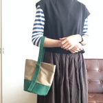 ワンハンドルバッグＳＳ　ベージュ×ミドリ　帆布