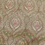【50cmカット済】インド刺繍生地　クラシカルフラワー模様　オリーブ