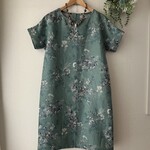 ＊オーダー品＊202・・・様専用＊リネンワンピース　半袖　YUWA花柄　ターコイズ地