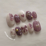 budoubudoubudou🍇【ブドウカラー チェックネイル リボン×ハート 秋冬 ネイルチップ 大人可愛い】