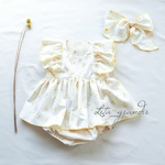 飾りりぼんが取り外せる yellowちゅーりっぷのフェアリーロンパース りぼんクリップ  名入れ スタイ ワンピース Baby 70 80 90 出産祝い 刺繍 ギフト