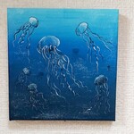 （１５㎝角　原画）「おうち水族館 あなたを癒しの空間に誘うクラゲ」キャンバス アート アクリル画 海　Jellyfish art