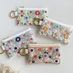 【再販36】四季のお花畑インド刺繍ミニポーチ　ポーチ　カラビナ　小銭入れ　コインケース　小物入れ　フェイクレザー　プチギフト　プレゼント　バッグチャーム　花柄　