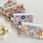 【再販30】四季のお花畑インド刺繍ミニポーチ　ポーチ　カラビナ　小銭入れ　コインケース　小物入れ　フェイクレザー　プチギフト　プレゼント　バッグチャーム　花柄　