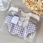 スタイ 3点セット🤍グレーギンガム・グレージュ・ワッフル🧁　花びらスタイ　ふわふわスタイ　360℃スタイ　出産祝い　ベビーギフト　スタイセット
