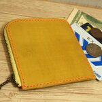 （D）革の薄型L 字ファスナー財布／黄・緑