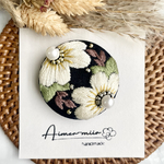 刺繍ブローチorヘアゴム✳︎インド刺繍リボン風♡BLACK×White