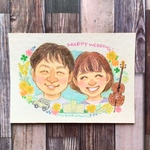似顔絵ウェルカムボードや結婚祝いに！お花いっぱい 幸せなオーダーイラスト(2L版サイズ・フレーム無し)