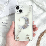 new☽⁎✧アッシュグレー　ぷっくり三日月モチーフ☽⁎✧スマホケース　ニュアンスiPhoneケース　アルコールインクアート　全機種対応　月　星　宇宙　天体観測　オーダーメイド　春夏秋冬