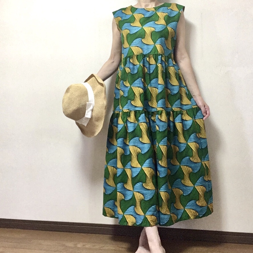 アフリカ布ハンドメイドアフリカンバティックロングワンピースツバメ