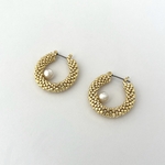 Swarovski Pearlビーズフープピアス【Gold】