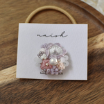 刺繍ヘアゴム　ブーケ　パープルピンク