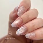 Pearl moon 🌙 ネイルチップ  マグネットネイル　ピンク　グラデーション　月　テクスチャー　リボン フレンチ ブライダル　ウェディング　結婚式　成人式　前撮り　卒業式　入学式　秋 冬