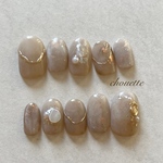新作/こっくりモカグレージュ　ブライダルネイルチップ  ウエディングネイルチップ　成人式ネイル　　秋ネイル　冬ネイル　卒業式ネイル　入学式ネイ