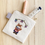 刺繍　小さいポーチ＊きつねさんの葡萄収穫