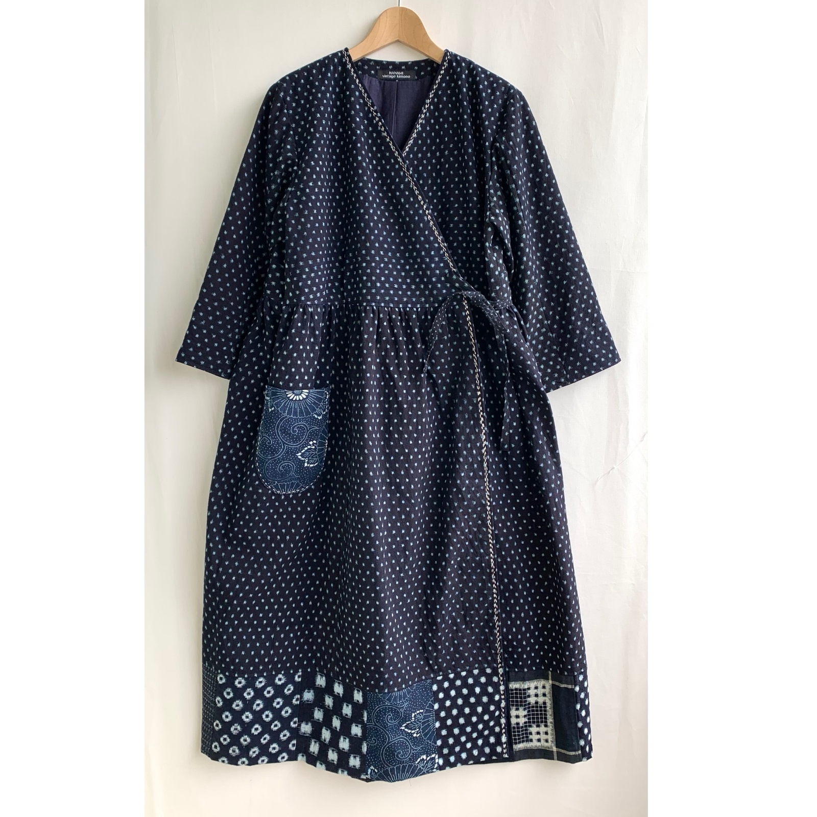 古布リメイク 書生絣 チュニック ワンピース コート フリル 刺子