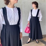 小柄S■長さ調節♡前後着れる2way♡おしゃれ肩タック ゆったり着痩せジャンパースカート■KMC-774 117372
