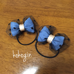 デニムリボン ドットチュール ヘアゴム
