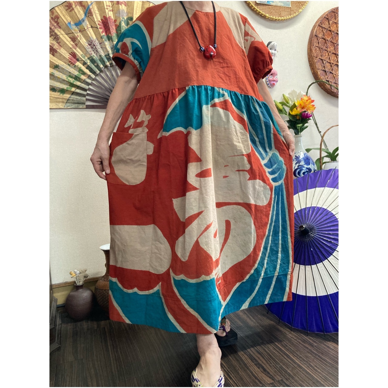 着物リメイクワンピース♪82♪総絞り♪117cm 着物リメイク ワンピース＆チュニック（2枚) 高級 総絞りの