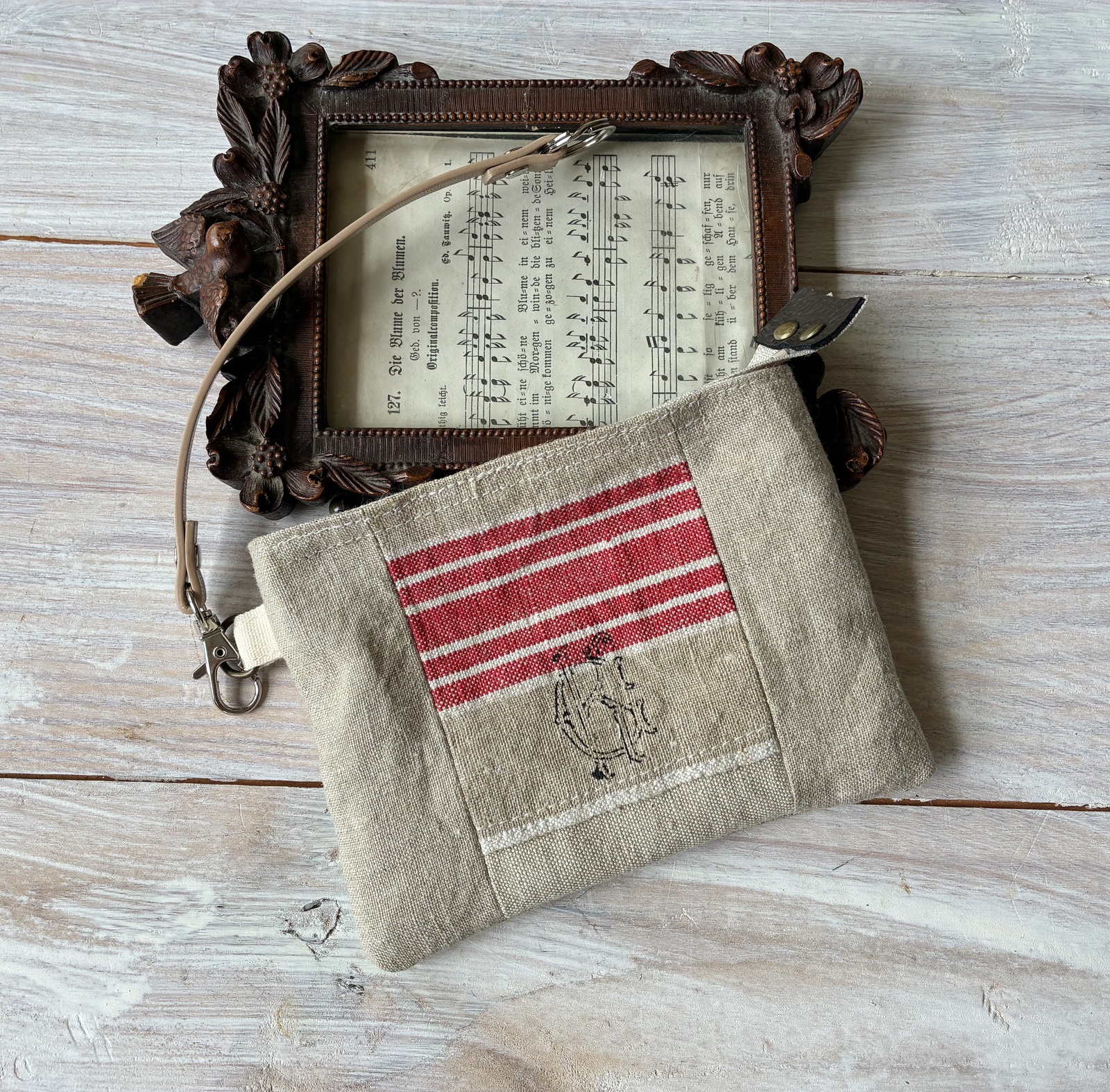 フランス*アンティークリネン*手刺繍*モノグラム*love & ecoかご