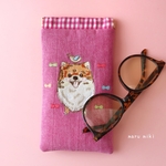 【ポメラニアン① 刺繍メガネポーチ】リボン　再販