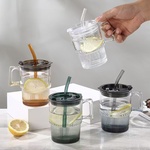  ガラス製ストローカップフリーハンドカップ耐熱強化ストローコップ水コップ家庭用両用コップ 