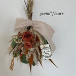 《秋の新作》テラコッタローズと実りのスワッグ　ドライフラワー　秋　スワッグ　ハロウィン