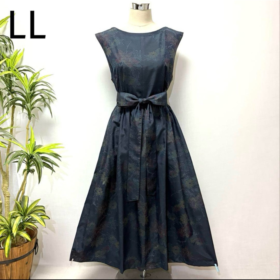 着物リメイク　ギャザーワンピース　ジャンパースカート　2WAY ゆったり　袖無し 着物リメイク ギャザーワンピース ジャンパースカート 2WAY