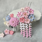 つまみ細工 桜の髪飾りset 　ピンク×ブルー　*七五三*成人式*卒業式*ウエディング*花嫁*かんざし*ハーフ成人式*着物*和装*結婚式