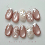 no.241 Crystal Butterfly 🦋💎　蝶々ネイル　フラッシュネイル　マグネットネイル　ピンクネイル　ガラスフレンチ　ブライダルネイル　キラキラネイル　