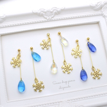 氷と雪の結晶♡スノードロップ＊アシンメトリー☆シンプルロングピアス