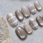 milk tea beige check nail tips - 秋 チェック カフェラテ ブラウン 茶色 ベージュ マグネット 淡色 ネイル ネイルチップ お呼ばれ 結婚式 成人式