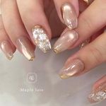 𝖬𝖺𝗉𝗅𝖾 𝗅𝖺𝗍𝗍𝖾 🍯メープルラテ　ネイルチップ  マグネットネイル　ベージュ ゴールド　オケージョン　フレンチ ブライダル　ウェディング　結婚式　成人式　前撮り　卒業式　入学式　秋 冬　お呼ばれ