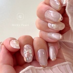 𝖬𝗂𝗅𝗄𝗒 𝗉𝖾𝖺𝗋𝗅 🐚💫ミルキーパール  フレンチ ウエディング　ブライダル　ネイルチップ　成人式　卒業式　うるうる　春　夏　ベージュ  マグネット　フラッシュ　ぷっくり　オケージョン　お呼ばれ