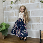 NO,574 リカちゃん服  ネイビー　ふんわり花束スカート　アイボリーレースニット　オシャレお出かけコーデ　リアルクローズ