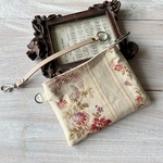 antique*フランスコットン*ティキングリネン*ミニポーチ*IDカード*交通系カート*ストラップ付