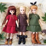 22cmドール服／秋色コットンニットワンピース