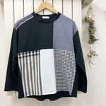シンプルなパッチワーク長袖Tシャツ＊黒＊
