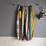 その日の気分で！カラフルアラジンパンツ　パッチワーク柄緑（ワイドパンツ への変更可）　