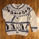 ★手編み★   丸ヨークカーディガン（ヒゲペンギン🐧生成り）【送料込み！】Mサイズ