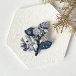 青の葉っぱ ビーズ刺繍ブローチ