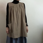 【ショート】お洋服みたいな袖なし割烹着　コイベージュ【受注製作】