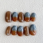 くすみブルー × ブラウン グラデーション / ネイルチップ ぷっくり 秋