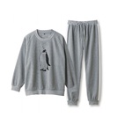 【レディース】ペンギン　裏起毛　パジャマ 上下セット　グレー