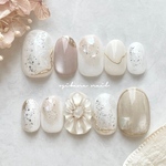 natural nuance♡⃜   ネイルチップ　ブライダル　ウェディング　結婚式　成人式　ブラウン　ピンク　ホワイト　ニュアンス　カラー変更無料